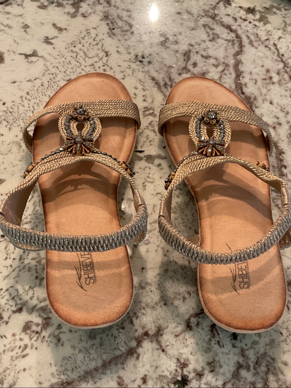 Shiever Gold Braided Jewel-Embellished Slide Sandals - Gold